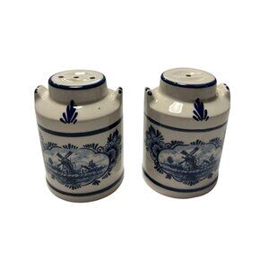 Vintage Delft Blue Handpainted Porcelain Salt & Pepper Shakers Windmill Holland